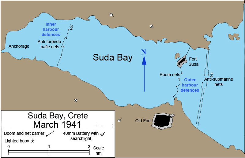 Souda Bay Crete Map Indicator Loops And Harbour Defences, Suda Bay, Crete, Greece